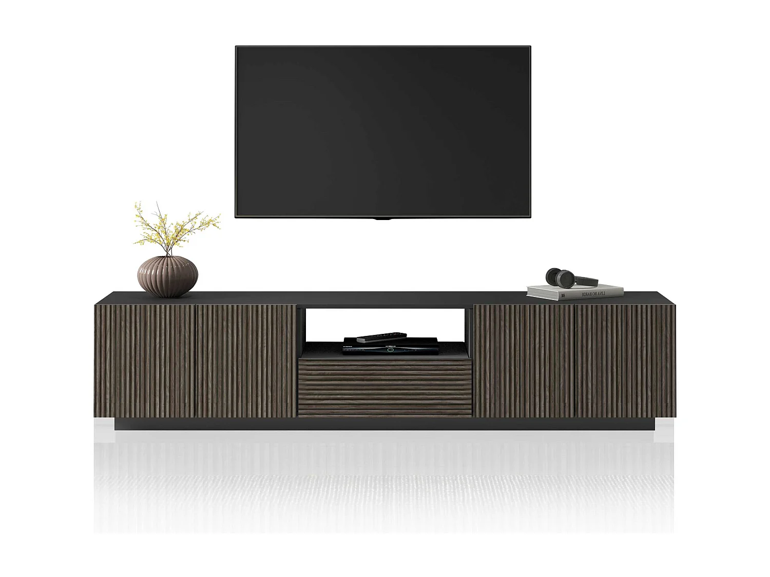 Mobile porta tv Coste a 4 ante 1 cassetto e 1 vano antracite/legno scuro 220,1x43x46 cm