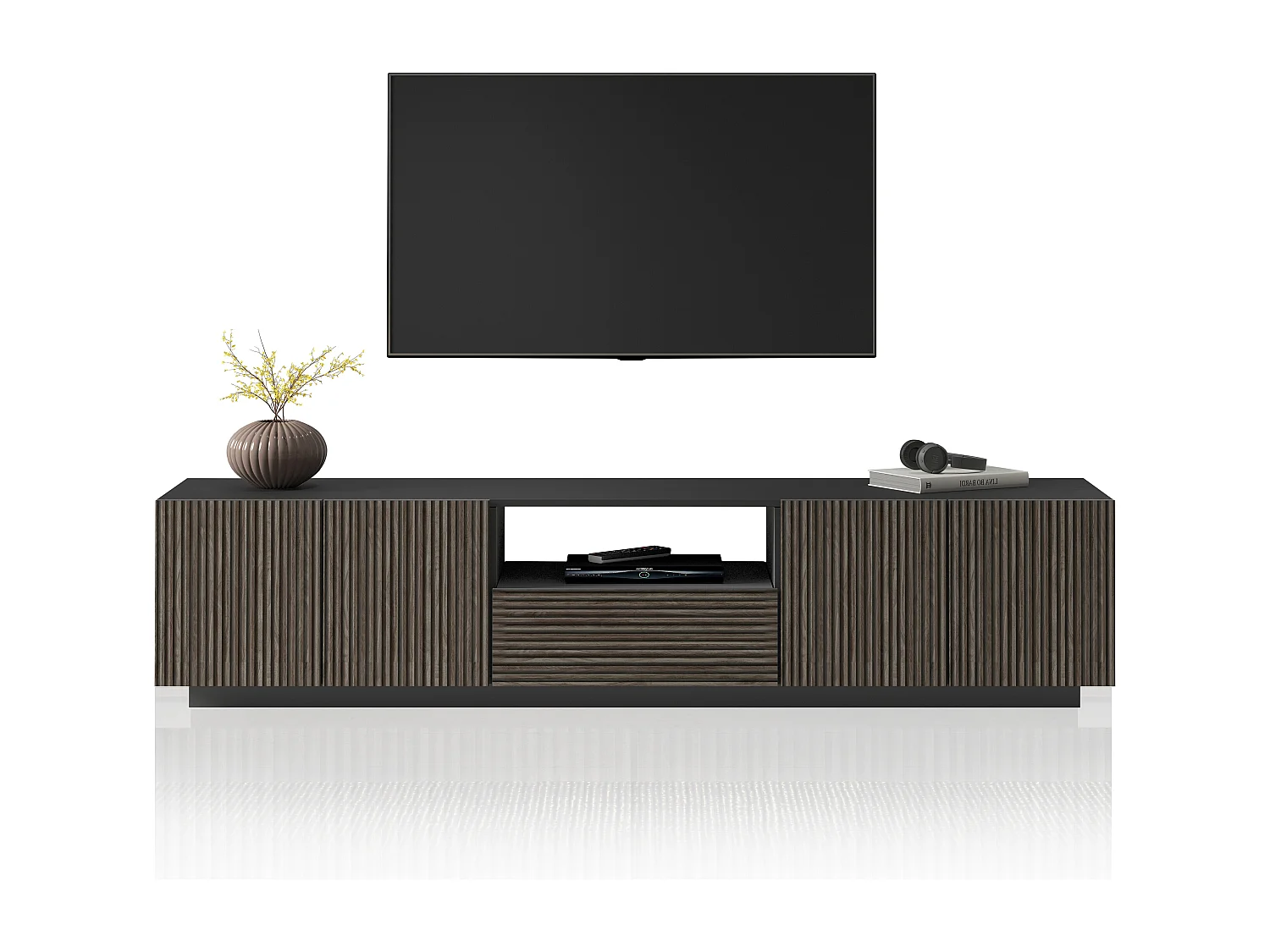 Mueble TV Coste con 4 puertas, 1 cajón y 1 compartimento, antracita/madera oscura, 220,1 x 43 x 46 cm