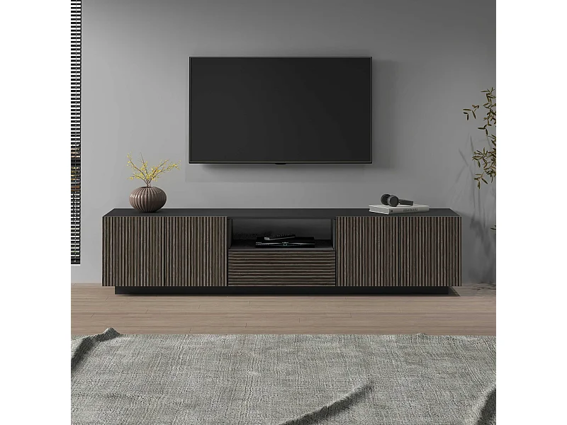 Mobile porta tv Coste a 4 ante 1 cassetto e 1 vano antracite/legno scuro 220,1x43x46 cm