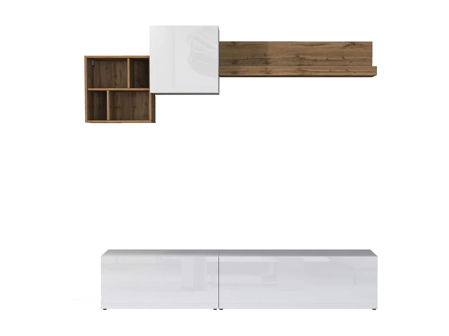 Parete attrezzata Chronos set soggiorno bianco lucido e rovere 180/260x40 cm