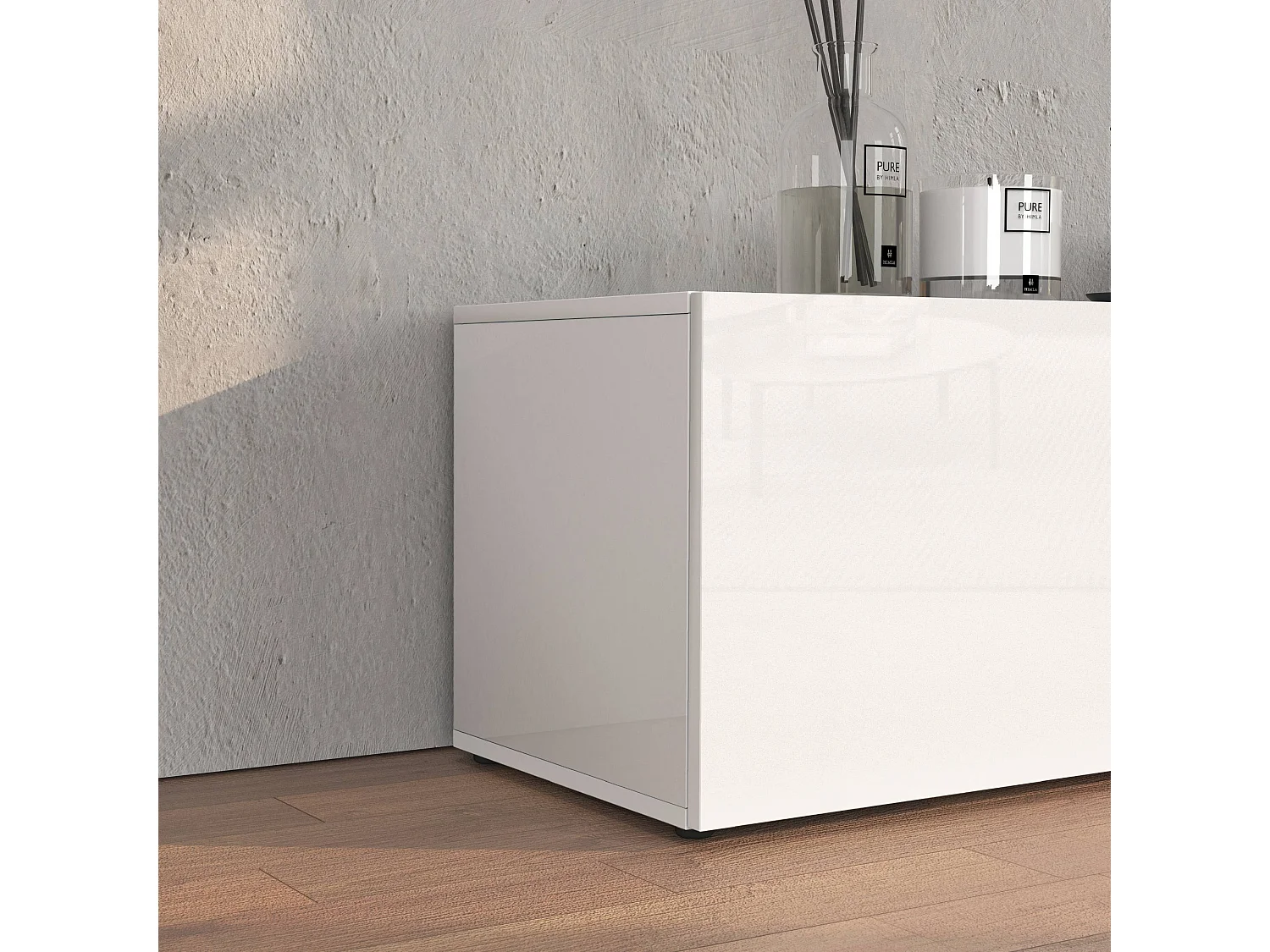 Conjunto de muebles de salón Chronos en blanco brillo y roble 180/260x40 cm