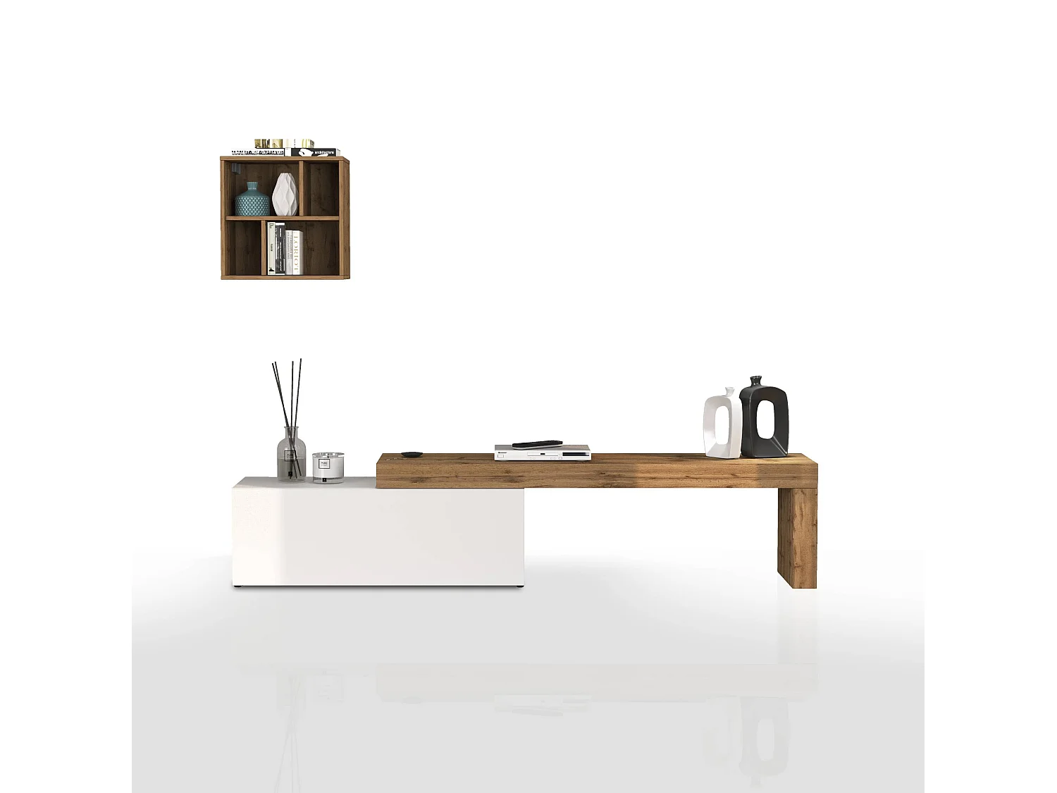 Parete attrezzata Chronos set soggiorno bianco lucido e rovere 180/290x40 cm