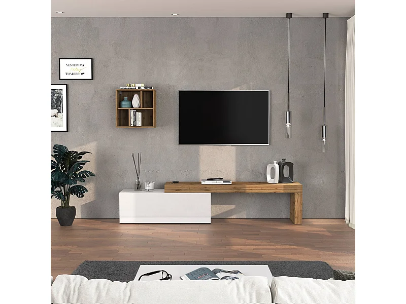 Parete attrezzata Chronos set soggiorno bianco lucido e rovere 180/290x40 cm