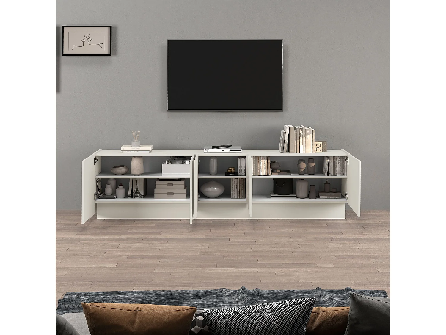 Mobile porta TV Vela con 5 ante colore cashmere 225x35x60,4 cm