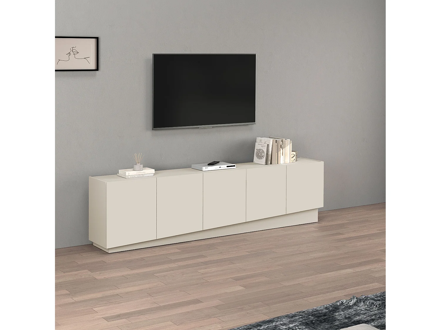 Mobile porta TV Vela con 5 ante colore cashmere 225x35x60,4 cm