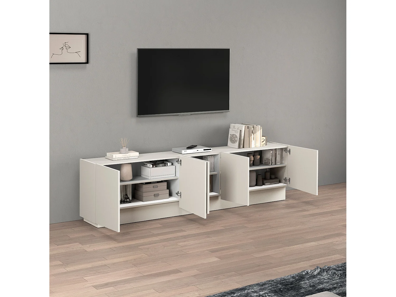 Mobile porta TV Vela con 5 ante colore cashmere 225x35x60,4 cm