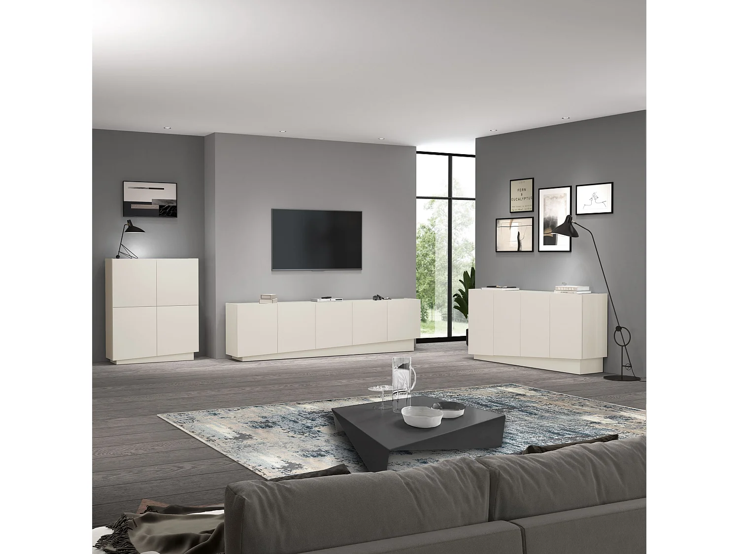 Mobile porta TV Vela con 5 ante colore cashmere 225x35x60,4 cm