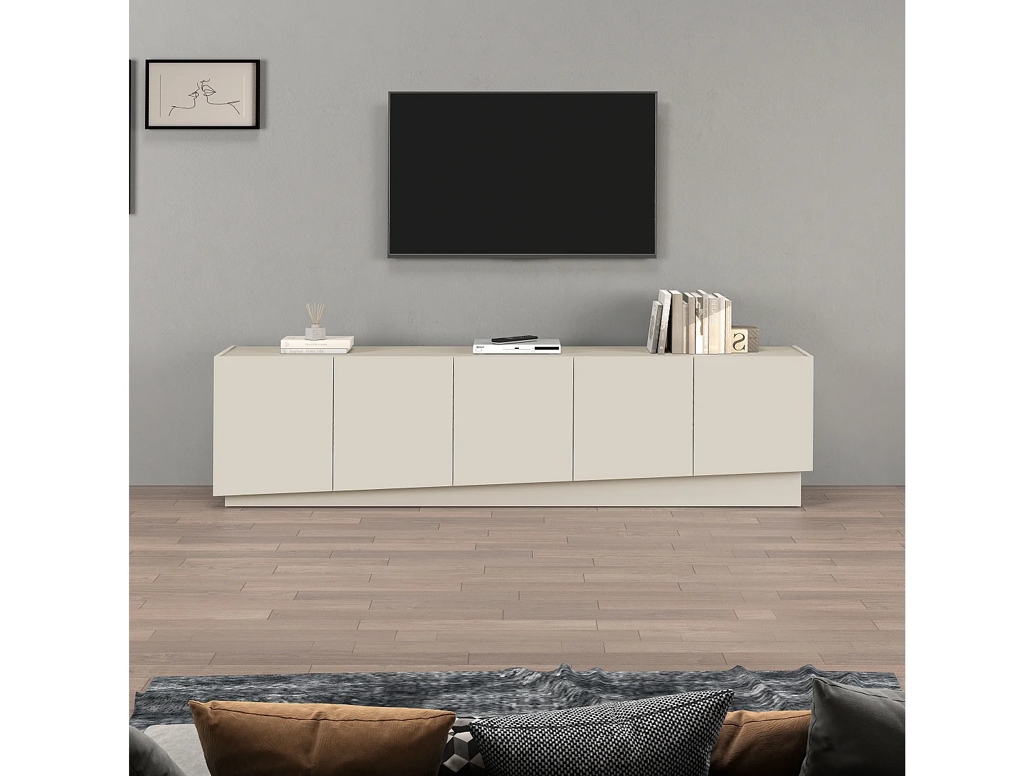 Mueble de TV Vela con 5 puertas color cachemira 225x35x60,4 cm
