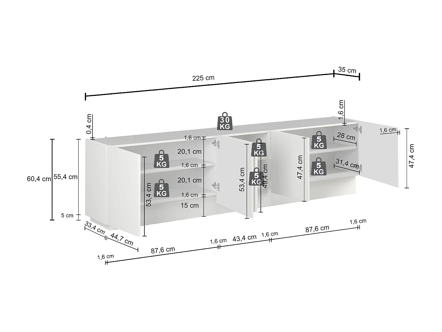 Mueble de TV Vela con 5 puertas color cachemira 225x35x60,4 cm