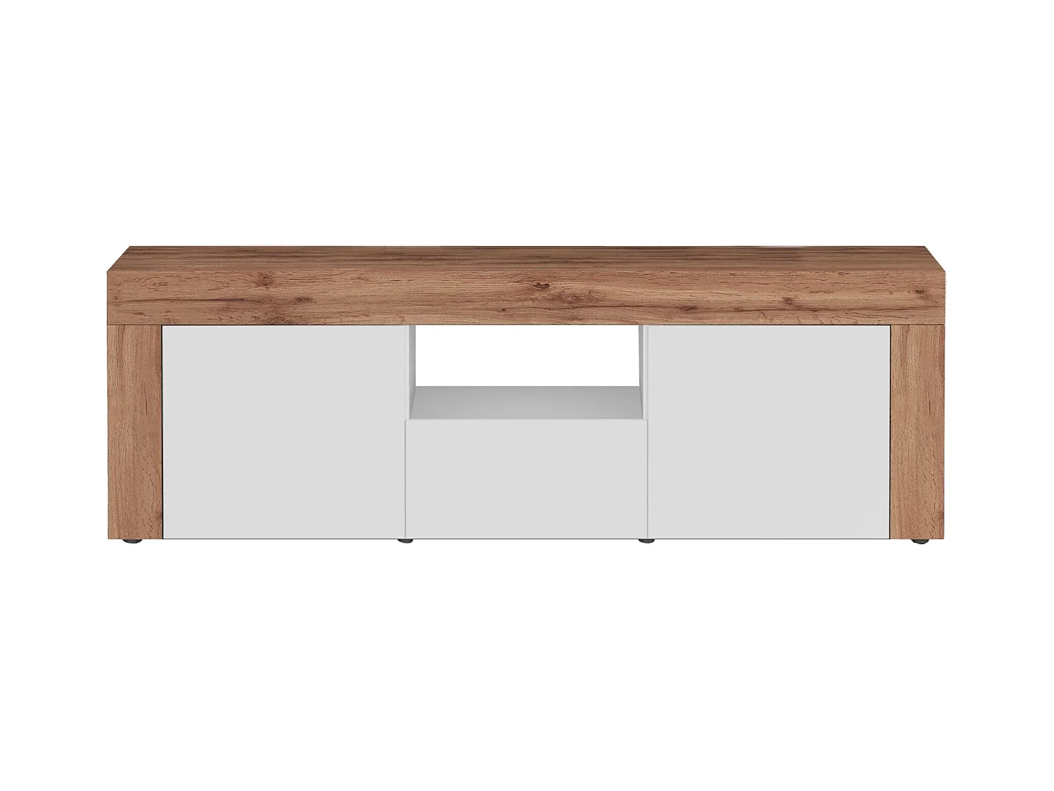 Mobile porta tv Chronos a 2 ante e 1 cassetto bianco lucido e rovere 155x40x51 cm