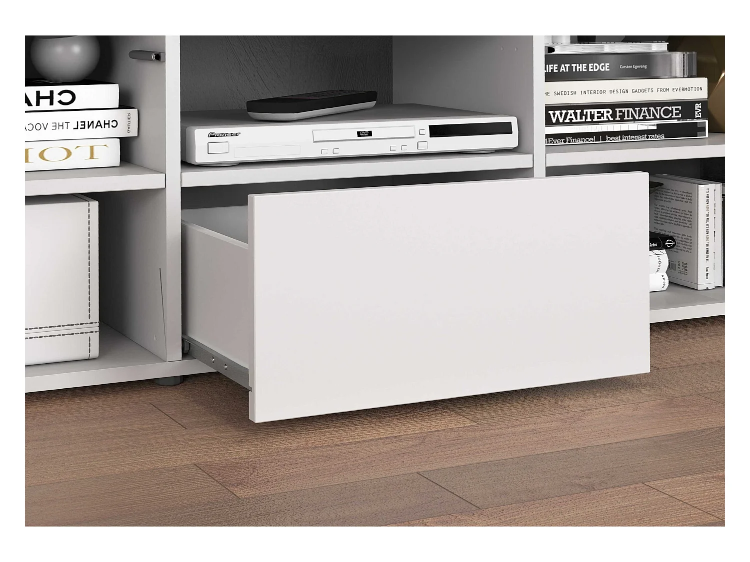 Mobile porta tv Chronos a 2 ante e 1 cassetto bianco lucido e rovere 155x40x51 cm