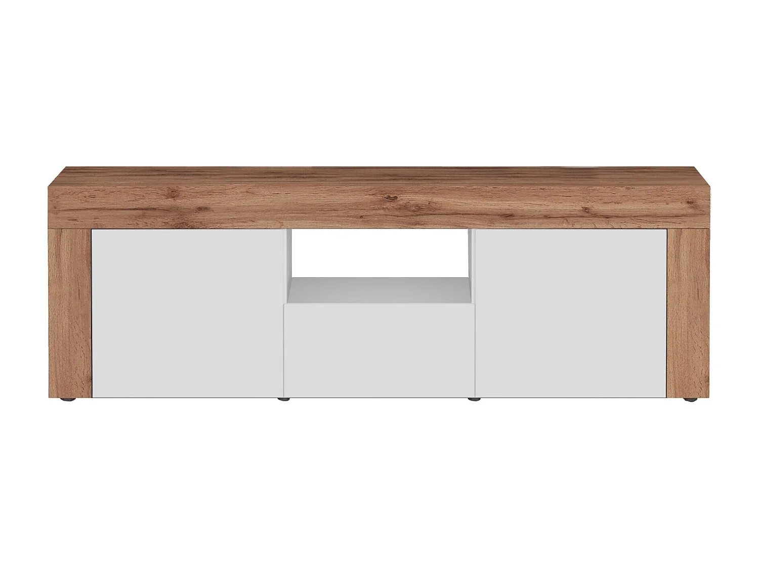 Mobile porta tv Chronos a 2 ante e 1 cassetto bianco lucido e rovere 155x40x51 cm