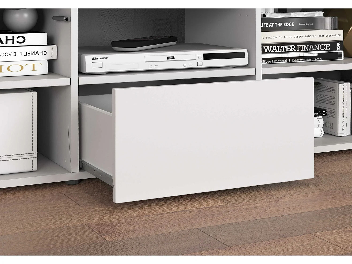 Mueble TV Chronos con 2 puertas y 1 cajón blanco brillo y roble 155x40x51 cm