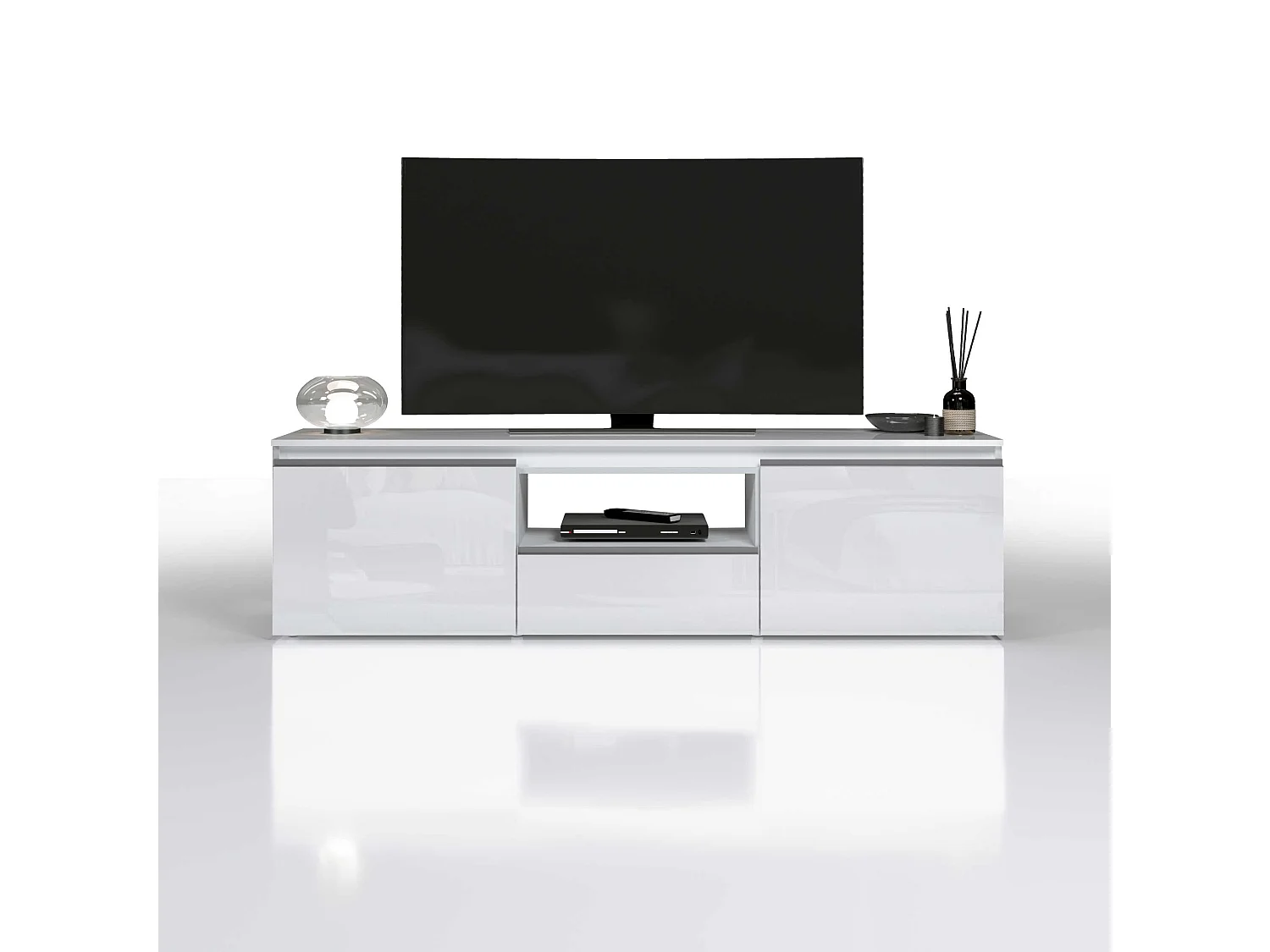 Mobile porta tv Magic a 2 ante e 1 cassetto bianco lucido 180x40x50 cm