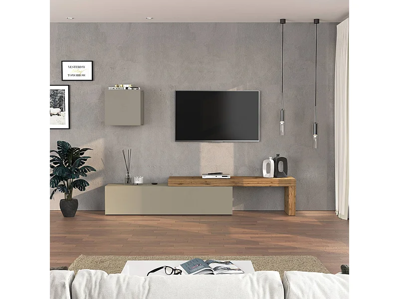 Parete attrezzata Chronos set soggiorno tortora opaco e rovere 190/350x40 cm