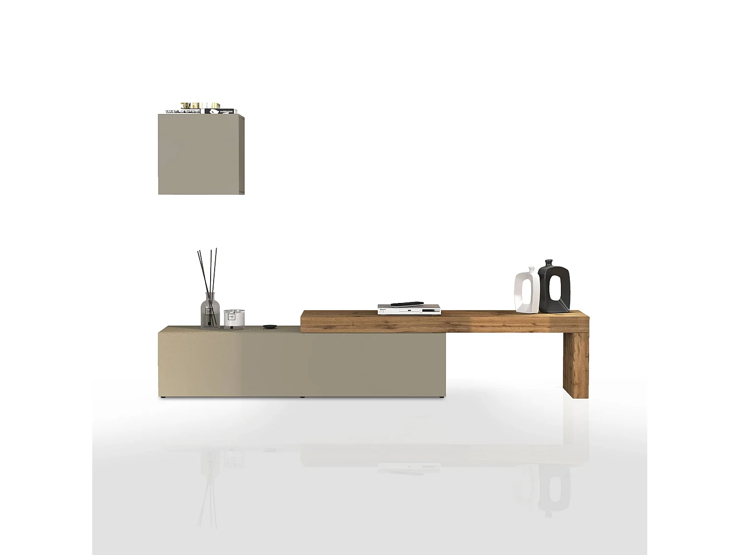 Parete attrezzata Chronos set soggiorno tortora opaco e rovere 190/350x40 cm