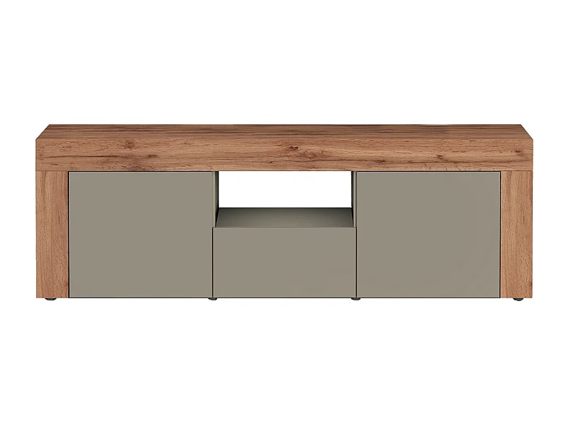 Mobile porta tv Chronos a 2 ante e 1 cassetto tortora opaco e rovere 155x40x51 cm