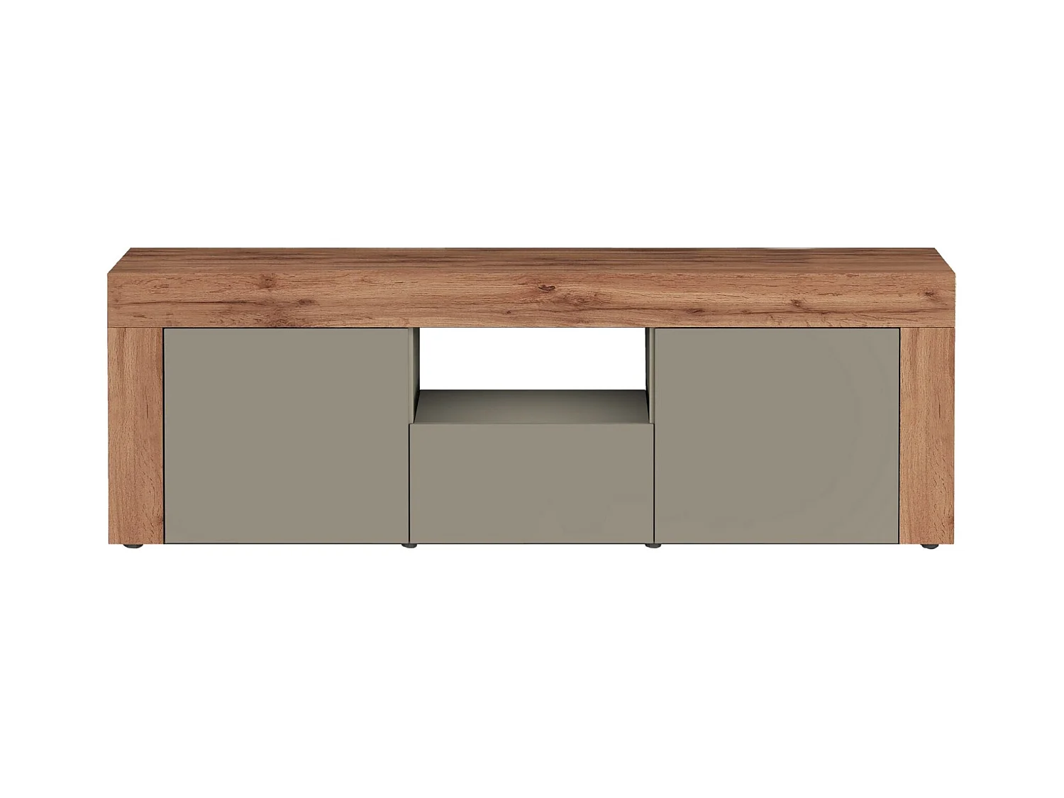 Mobile porta tv Chronos a 2 ante e 1 cassetto tortora opaco e rovere 155x40x51 cm