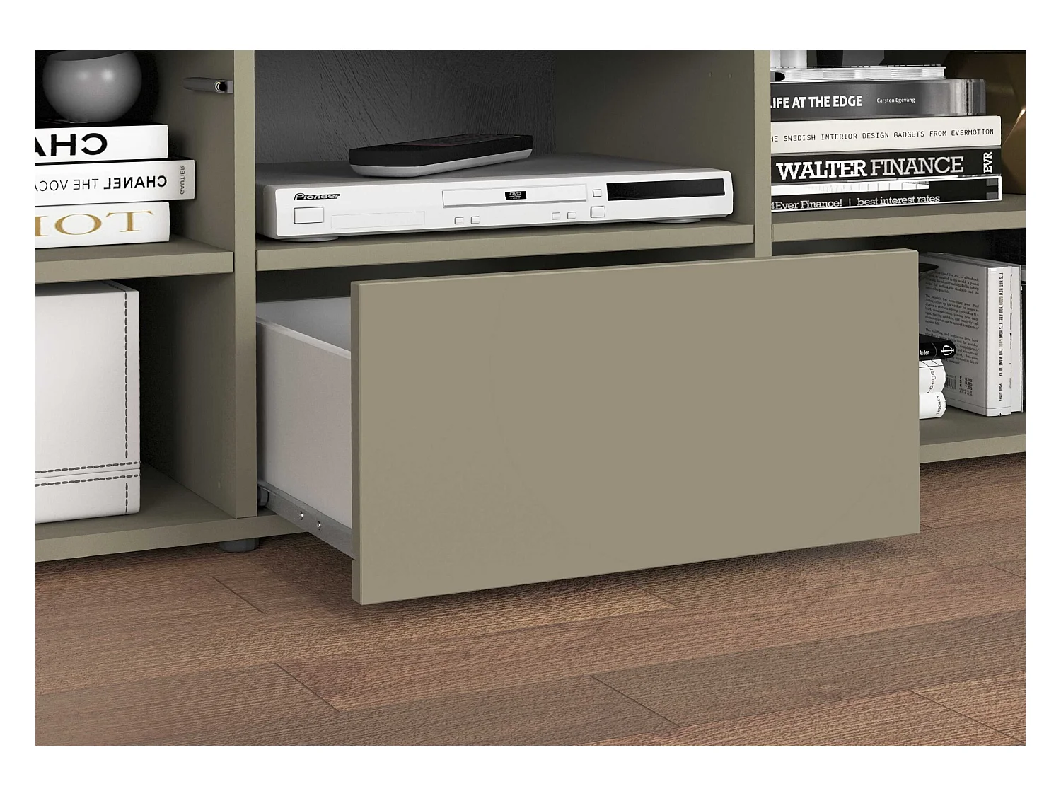 Mobile porta tv Chronos a 2 ante e 1 cassetto tortora opaco e rovere 155x40x51 cm