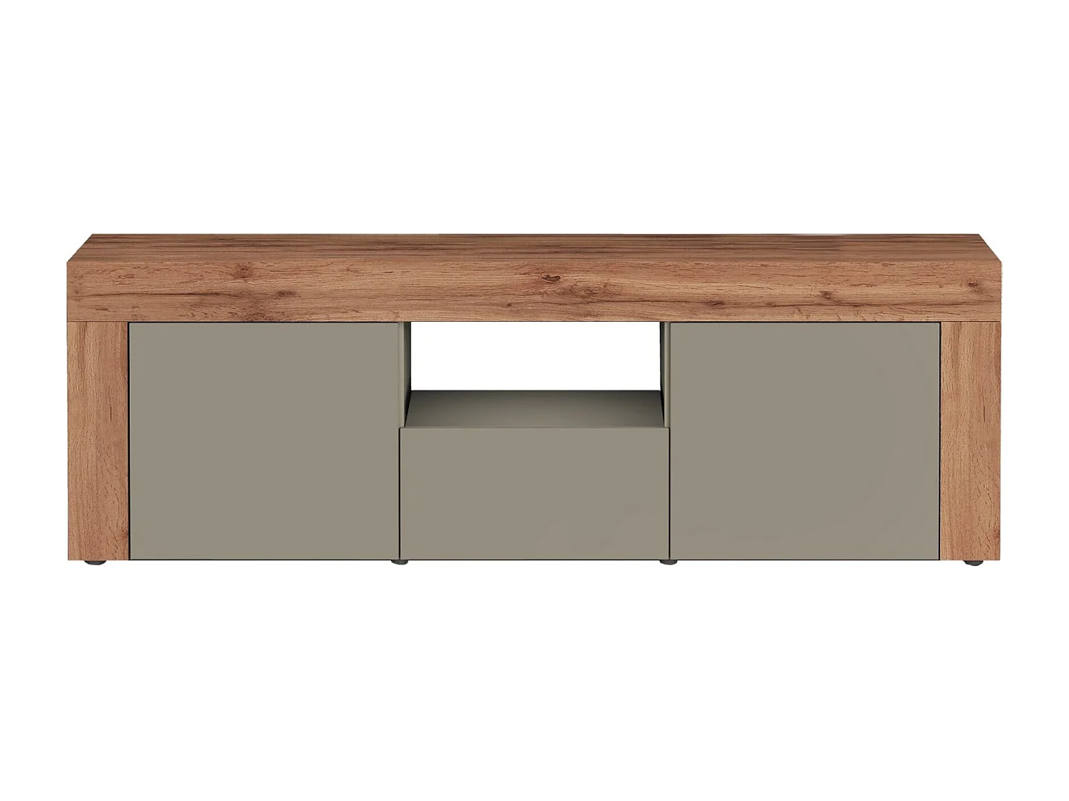 Mobile porta tv Chronos a 2 ante e 1 cassetto tortora opaco e rovere 155x40x51 cm