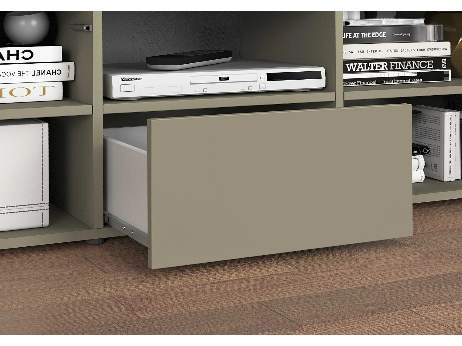 Mobile porta tv Chronos a 2 ante e 1 cassetto tortora opaco e rovere 155x40x51 cm