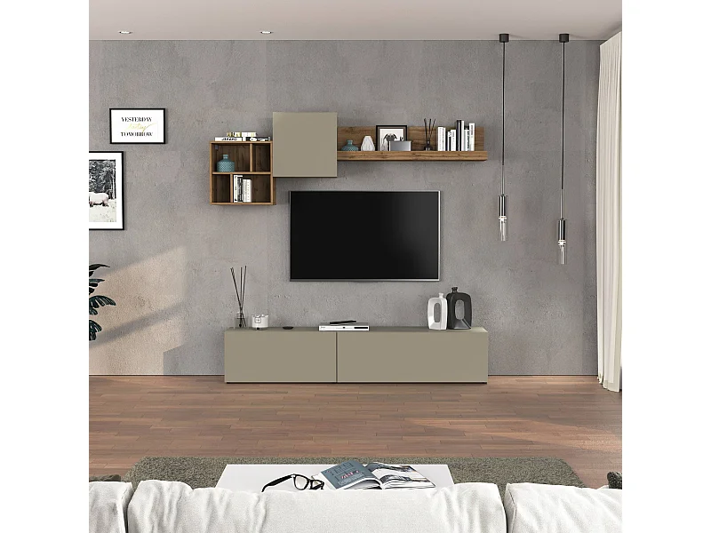 Parete attrezzata Chronos set soggiorno Tortora Opaco e Rovere 180/260x40 cm