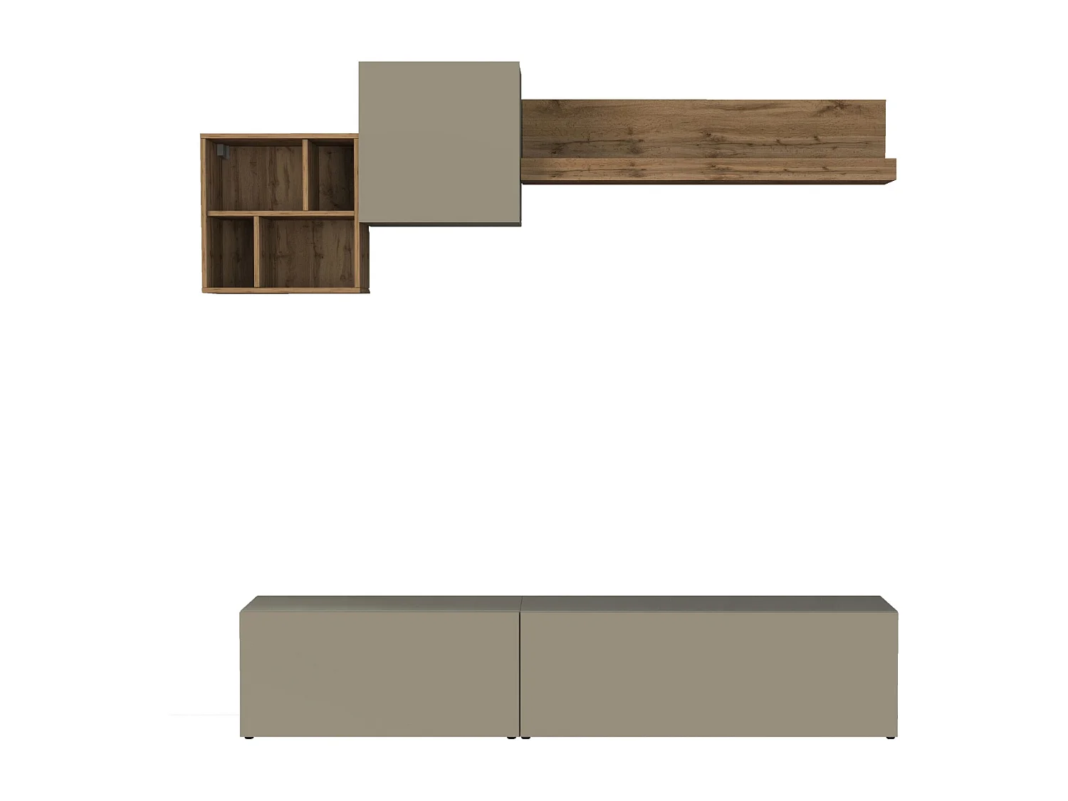 Parete attrezzata Chronos set soggiorno Tortora Opaco e Rovere 180/260x40 cm