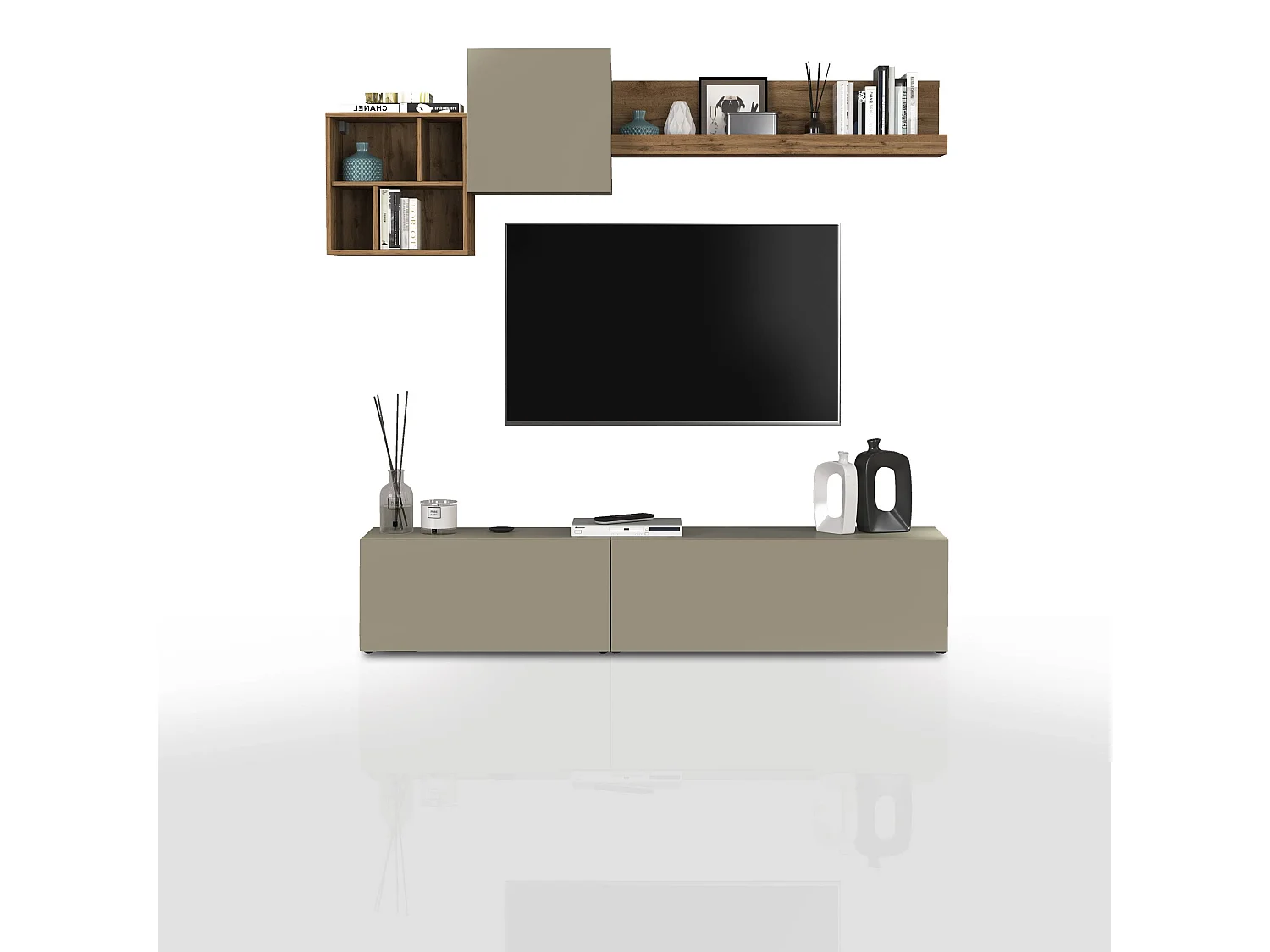 Parete attrezzata Chronos set soggiorno Tortora Opaco e Rovere 180/260x40 cm