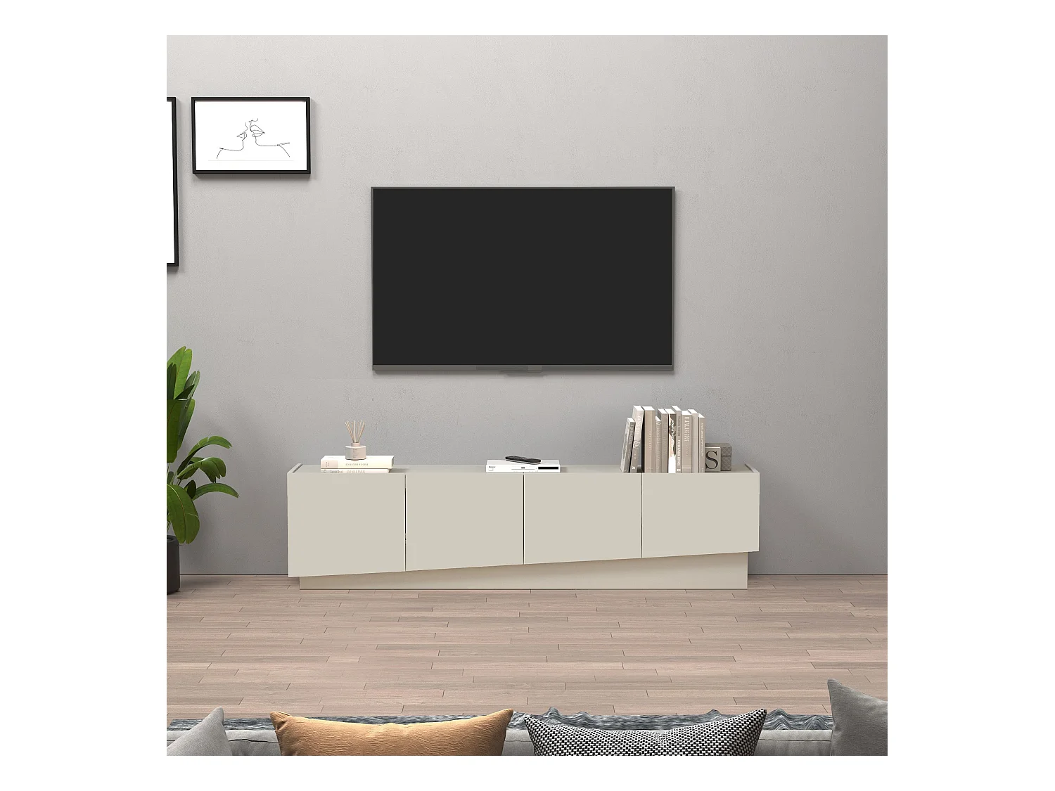 Mobile porta TV Vela con 4 ante colore cashmere 180x35x45,4 cm