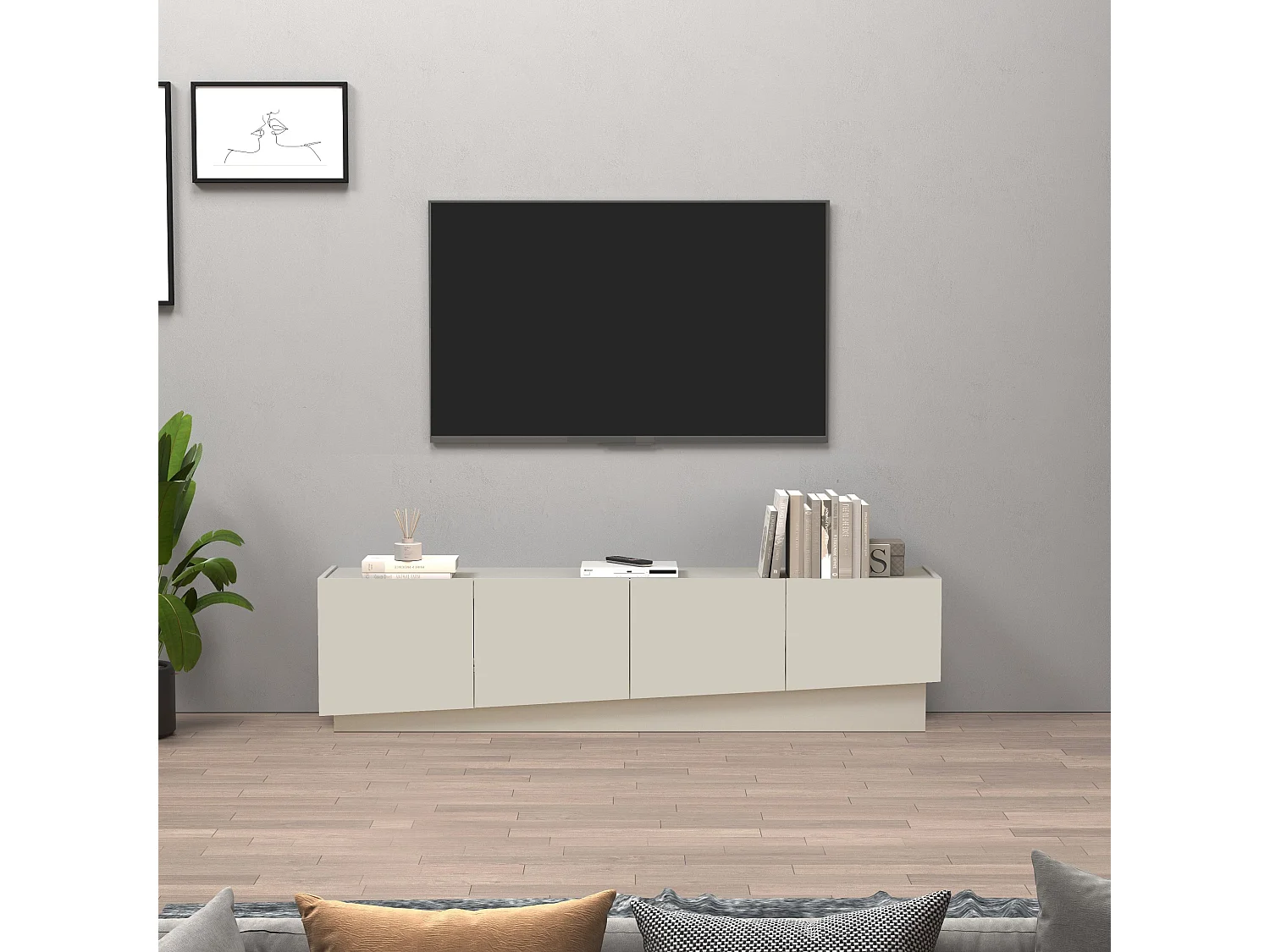 Mobile porta TV Vela con 4 ante colore cashmere 180x35x45,4 cm