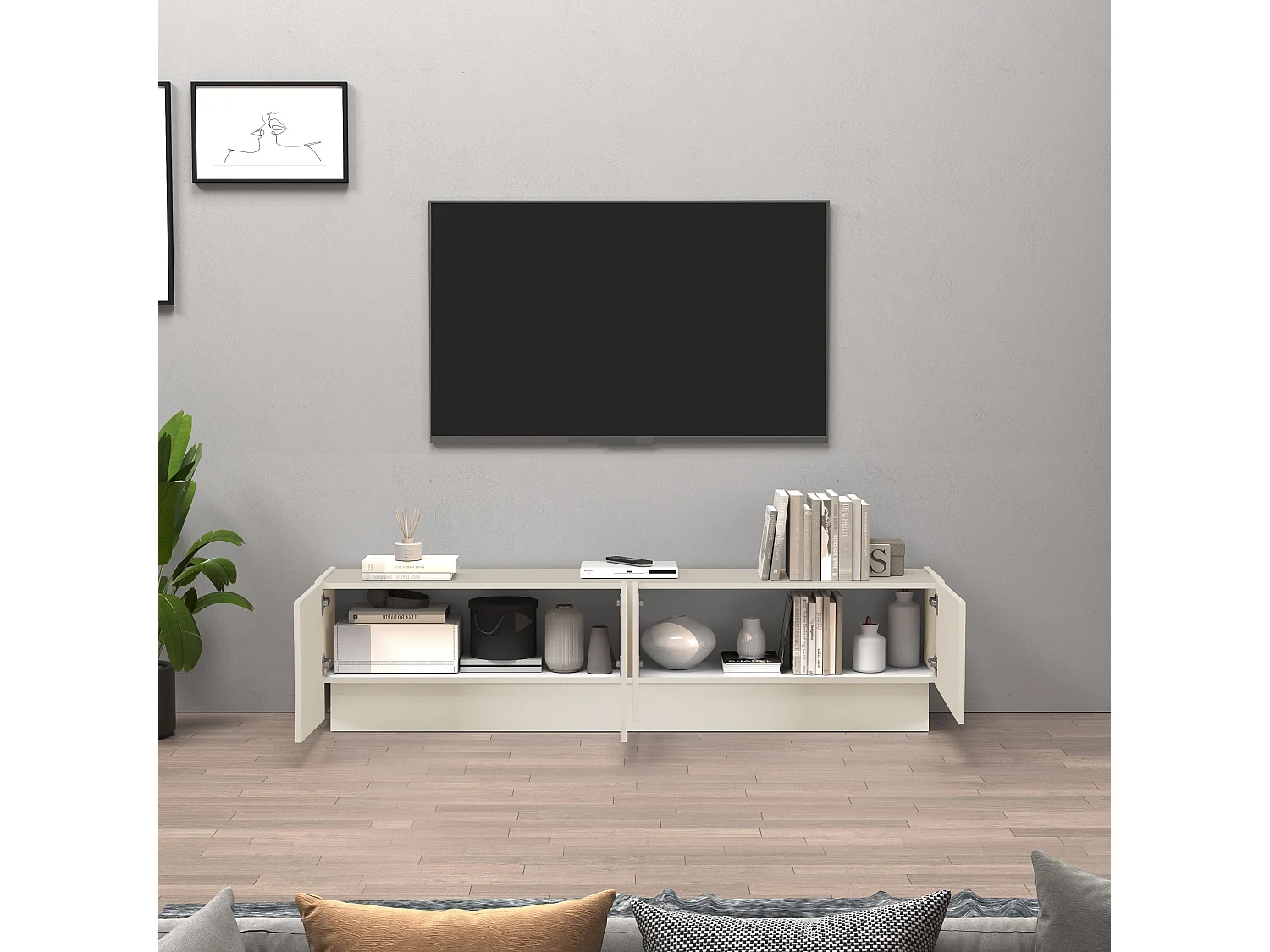 Mobile porta TV Vela con 4 ante colore cashmere 180x35x45,4 cm