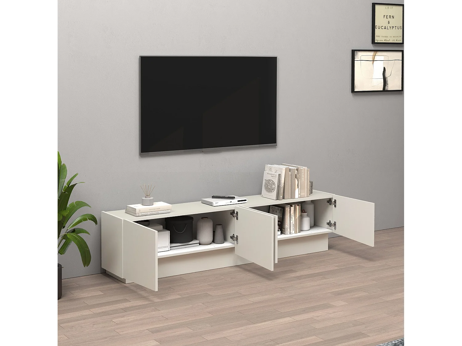 Mobile porta TV Vela con 4 ante colore cashmere 180x35x45,4 cm