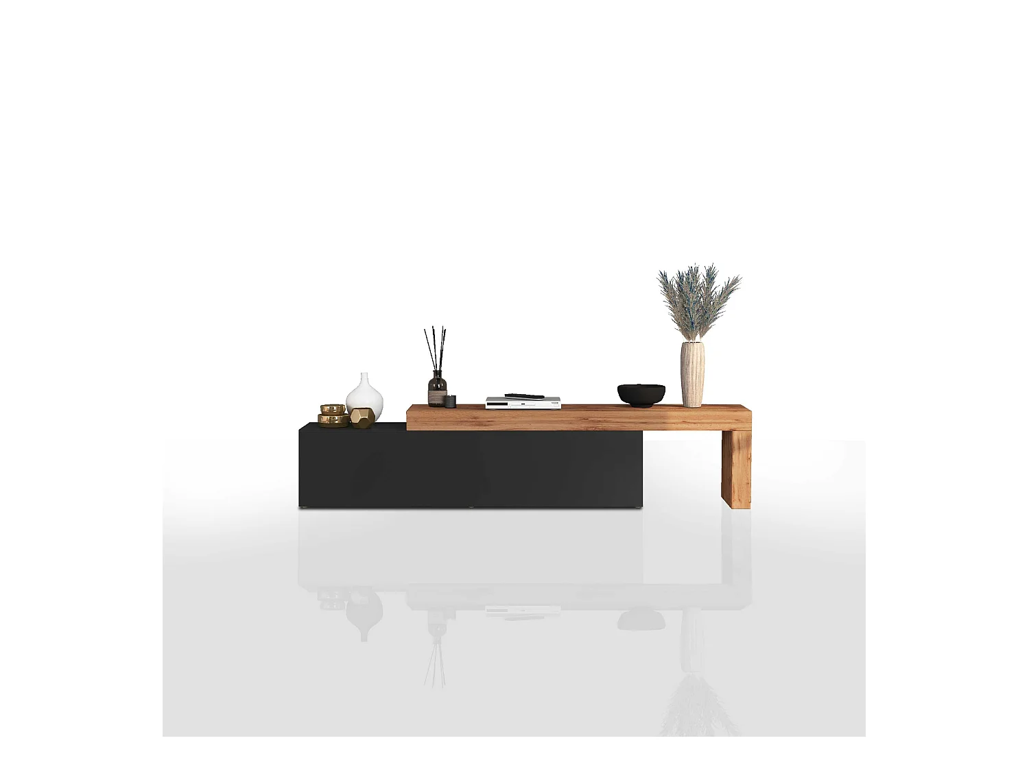 Mobile porta tv Chronos estensibile con 1 anta a ribalta antracite/rovere 190/350x40x51 cm