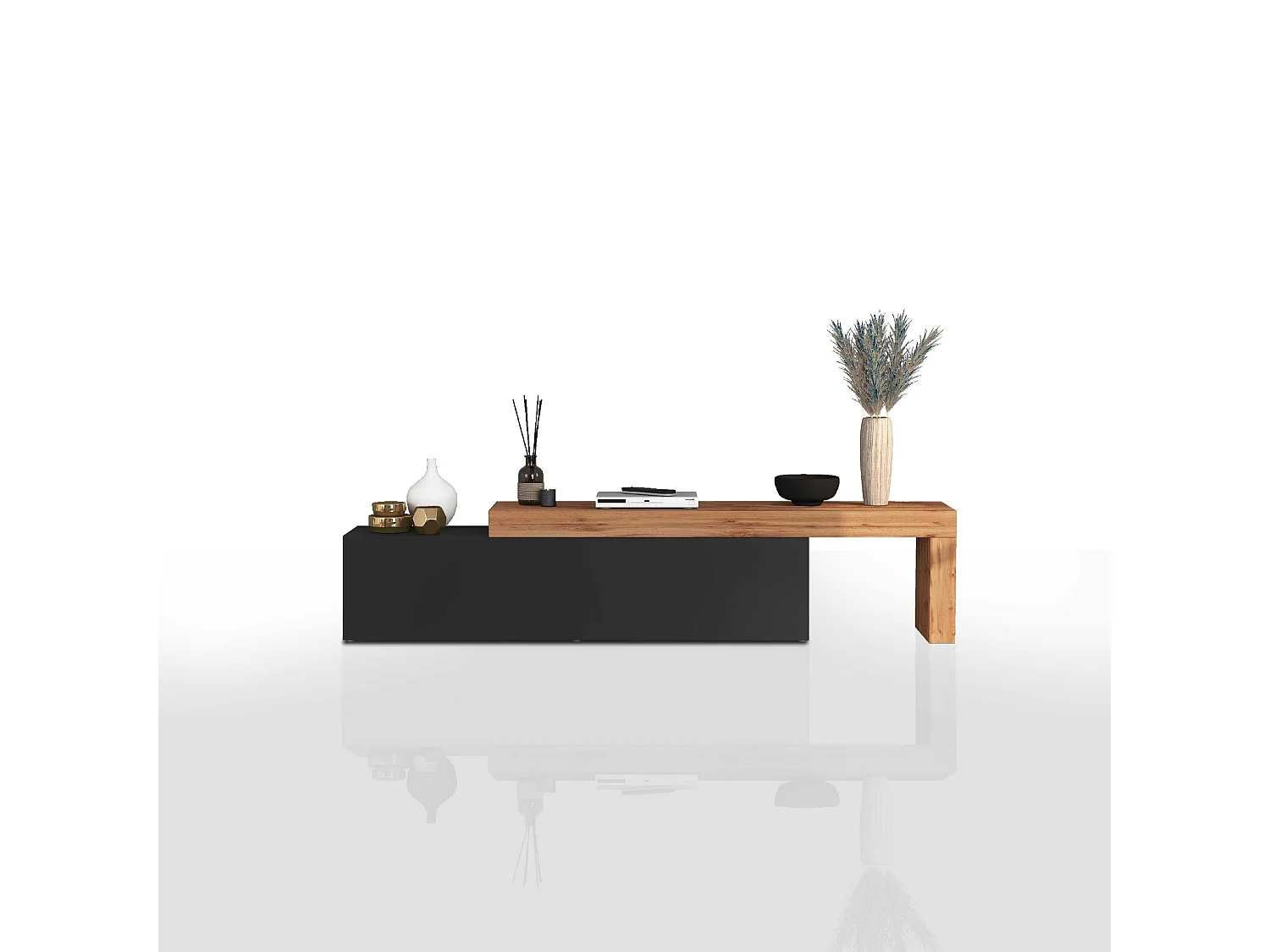 Mobile porta tv Chronos estensibile con 1 anta a ribalta antracite/rovere 190/350x40x51 cm