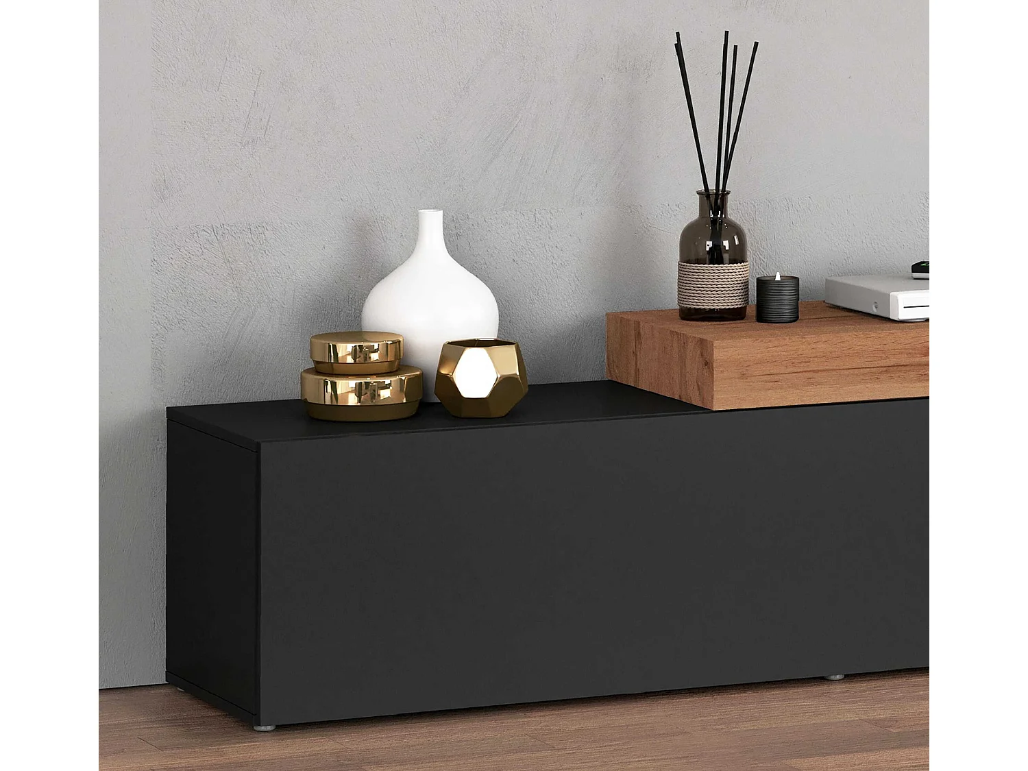 Mobile porta tv Chronos estensibile con 1 anta a ribalta antracite/rovere 190/350x40x51 cm