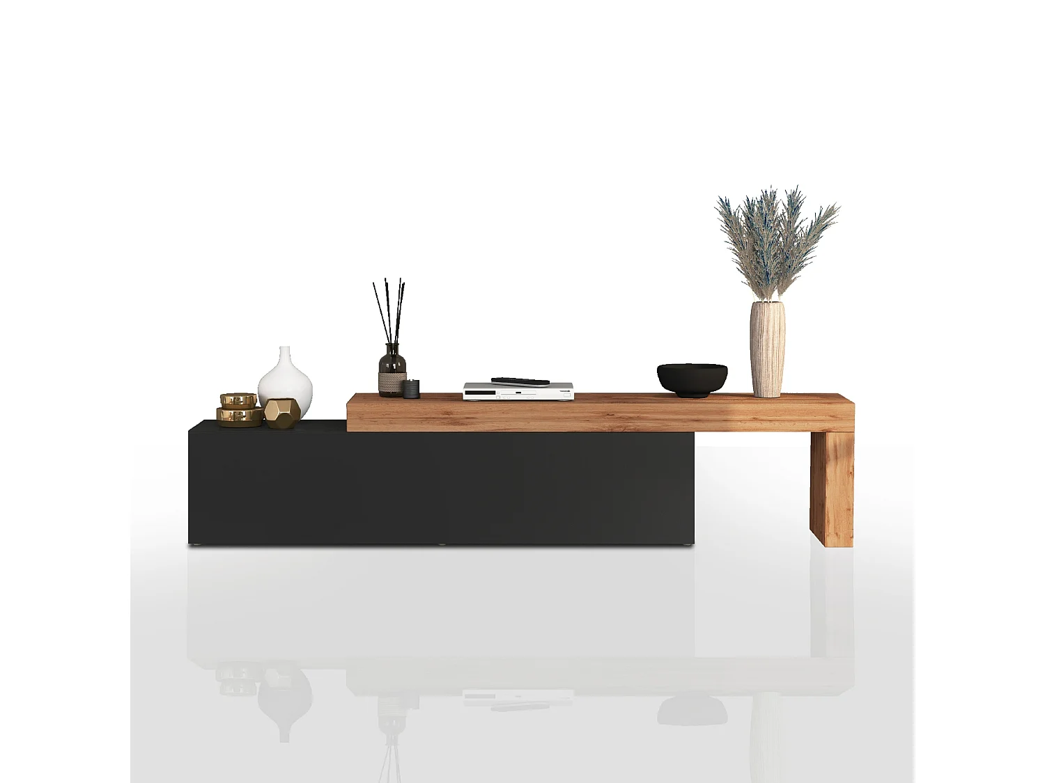 Mobile porta tv Chronos estensibile con 1 anta a ribalta antracite/rovere 190/350x40x51 cm