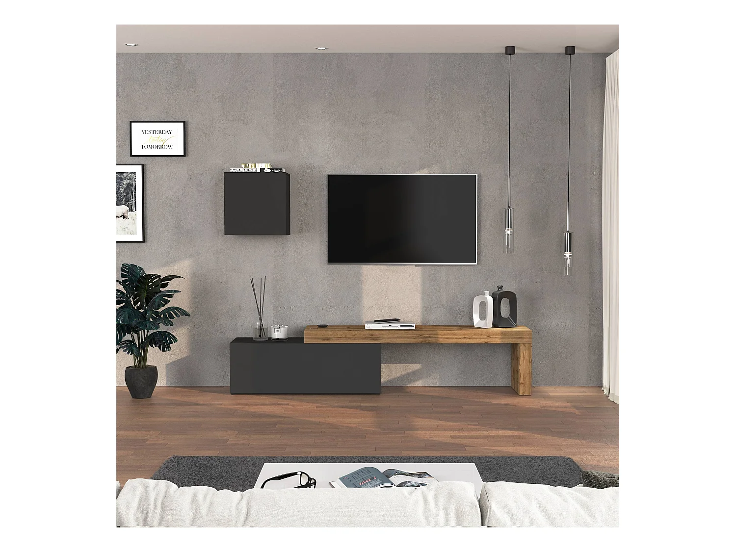 Parete attrezzata Chronos set soggiorno antracite opaco e rovere 180/290x40 cm