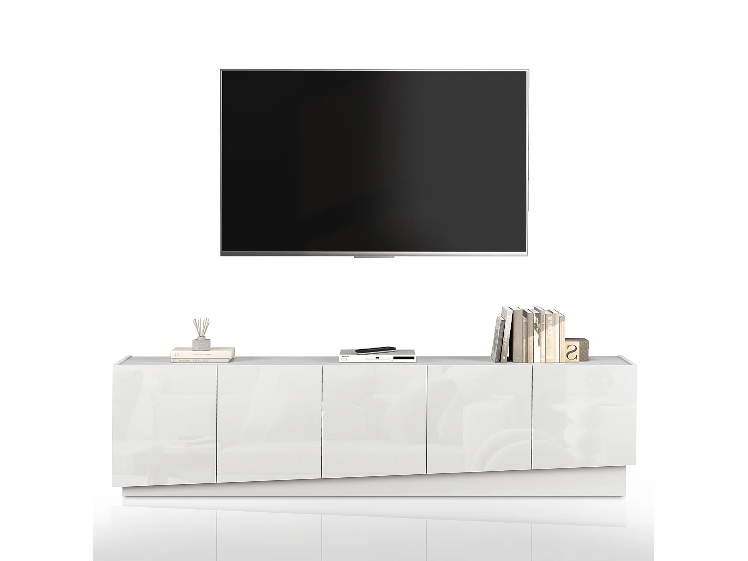 Mueble TV Vela con 5 puertas en color blanco brillo 225x35x60,4 cm