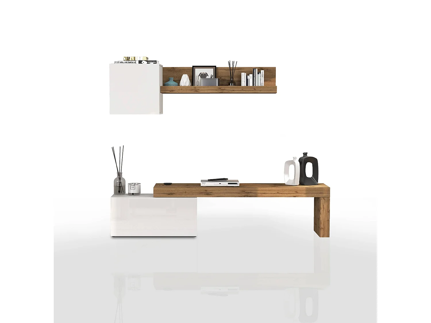 Parete attrezzata Chronos set soggiorno bianco lucido e rovere 180/260x40 cm