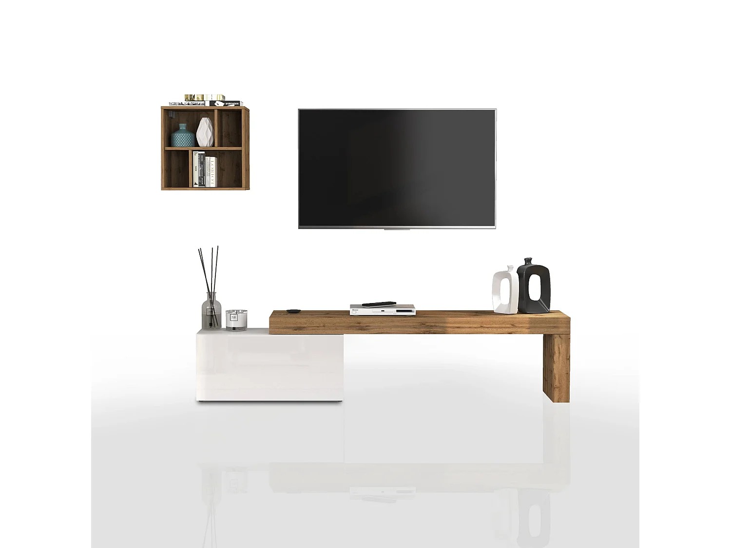 Parete attrezzata Chronos set soggiorno bianco lucido e rovere 180/260x40 cm