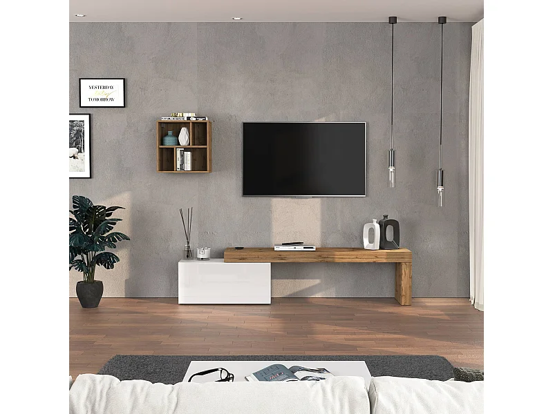 Parete attrezzata Chronos set soggiorno bianco lucido e rovere 180/260x40 cm