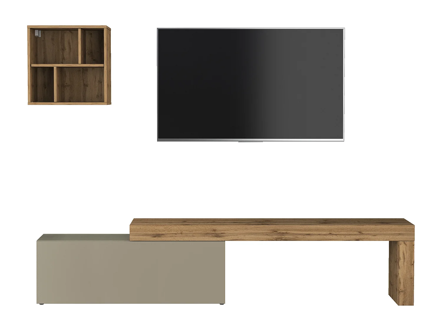 Conjunto de mueble de TV Chronos en topo mate y roble 180/290x40 cm