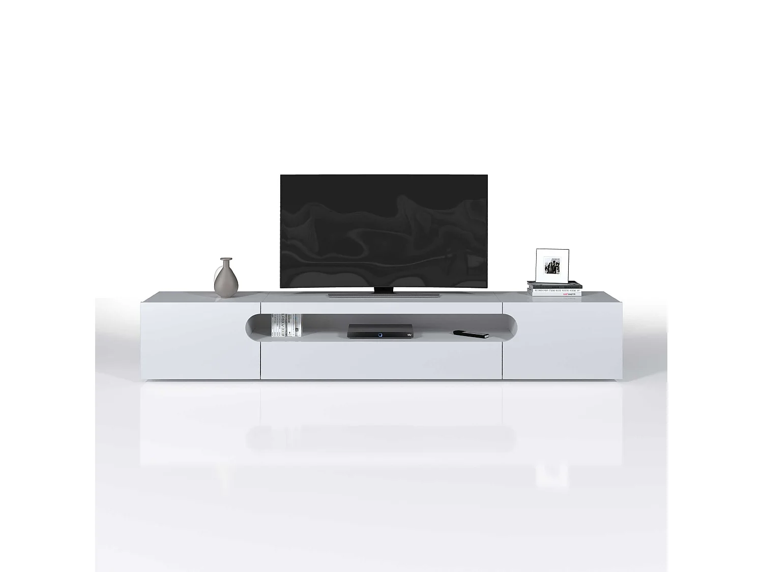 Mobile porta tv Real a 2 ante 1 ribalta e 1 vano aperto bianco lucido 240x40x40 cm