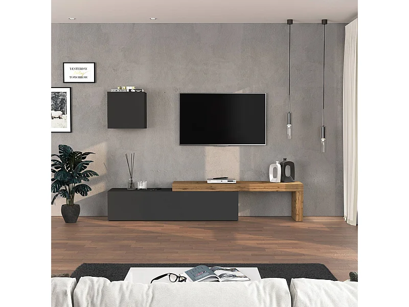 Parete attrezzata Chronos set soggiorno antracite opaco e rovere 190/350x40 cm