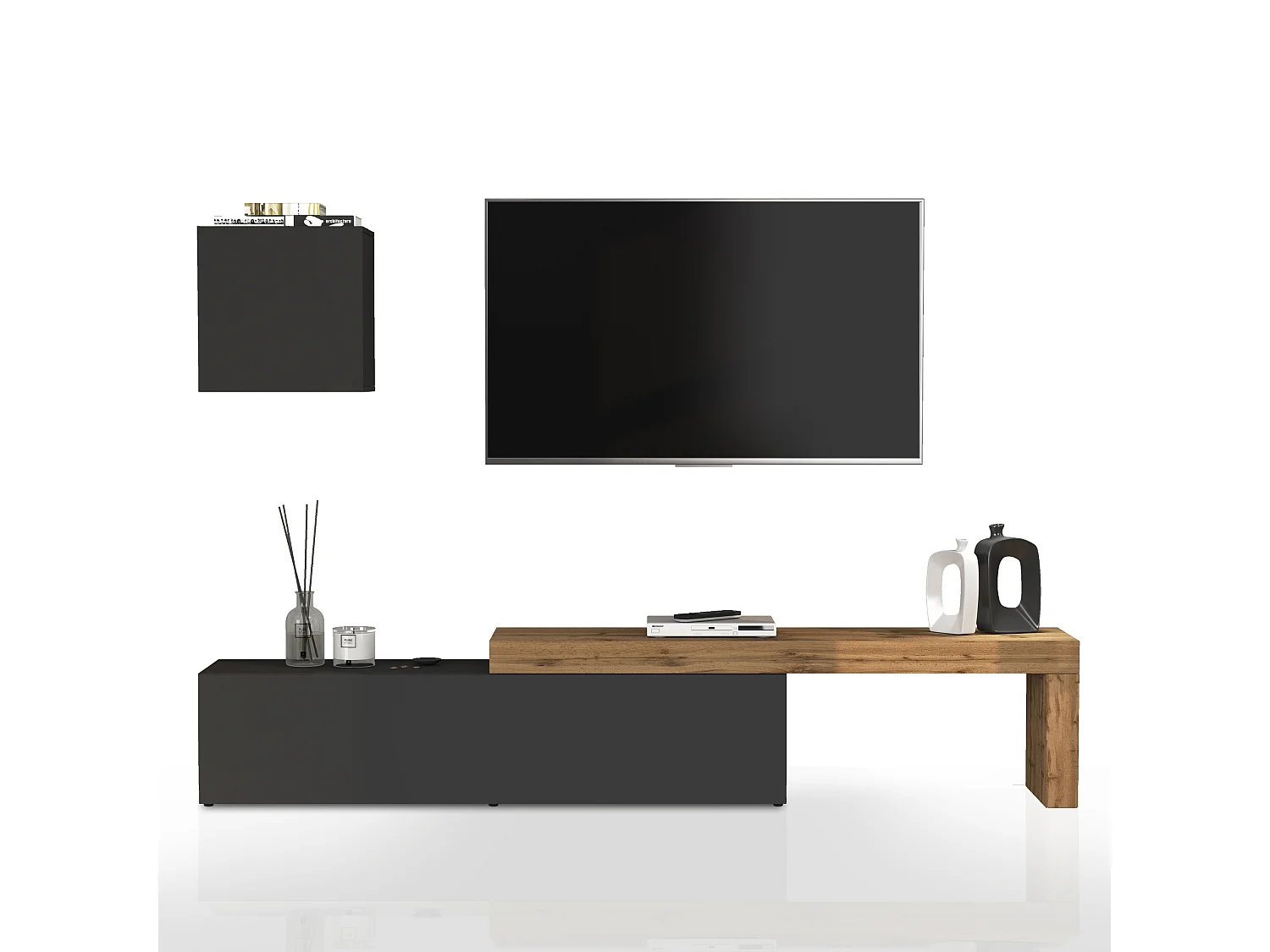 Parete attrezzata Chronos set soggiorno antracite opaco e rovere 190/350x40 cm