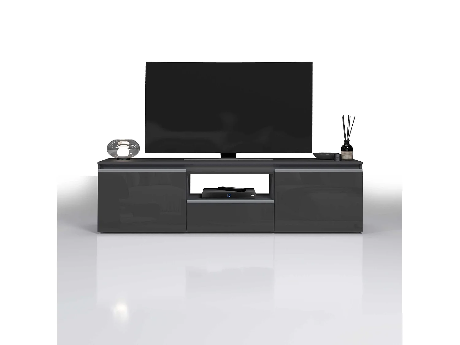 Mobile porta tv Magic a 2 ante e 1 cassetto antracite lucido 180x40x50 cm