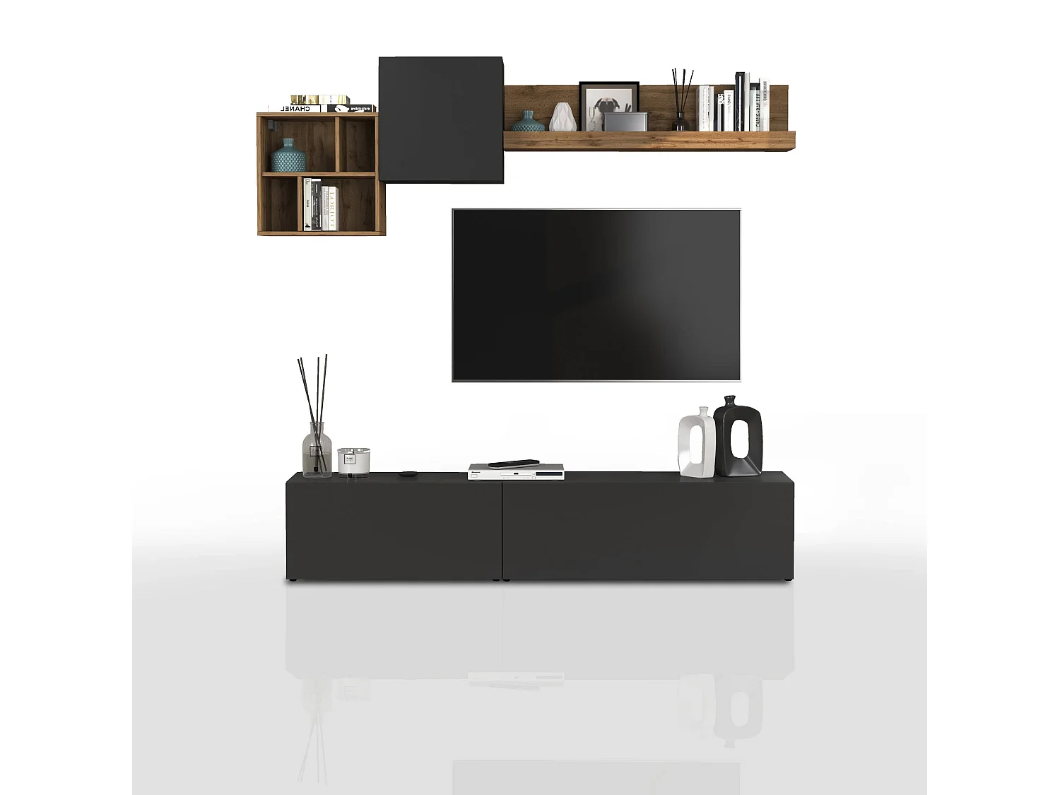 Parete attrezzata Chronos set soggiorno Antracite Opaco e Rovere 180/260x40 cm