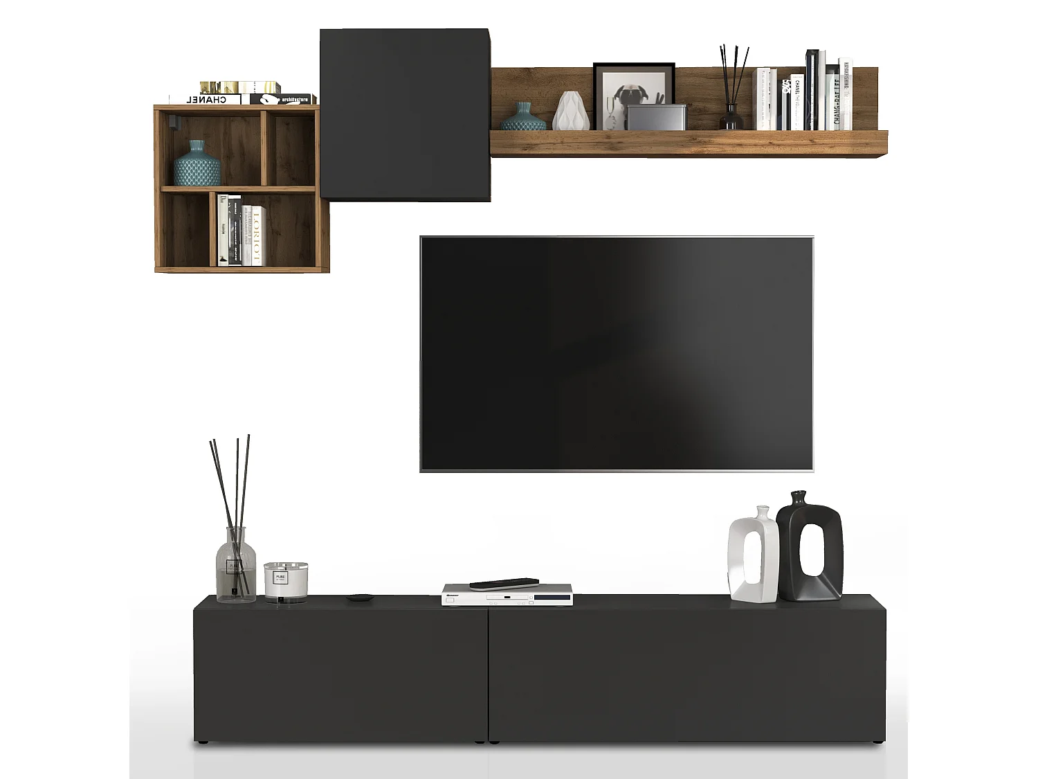 Parete attrezzata Chronos set soggiorno Antracite Opaco e Rovere 180/260x40 cm
