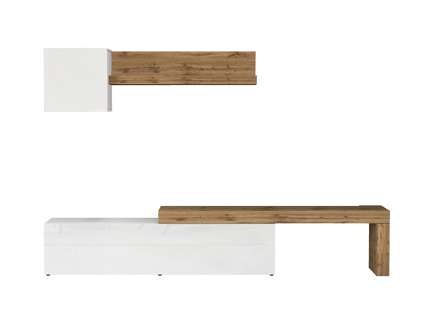 Parete attrezzata Chronos set soggiorno bianco lucido e rovere 190/350x40 cm