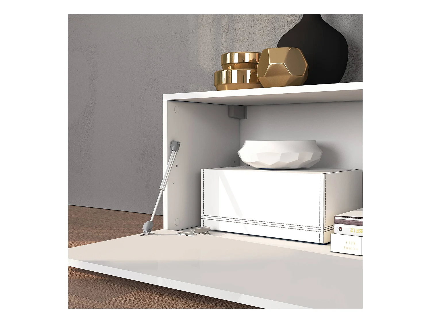 Parete attrezzata Chronos set soggiorno bianco lucido e rovere 190/350x40 cm